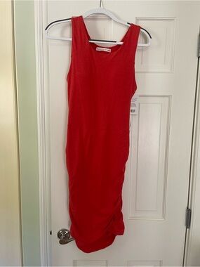 Athleta Sleeveless Red Midi Dress with Side Ruching